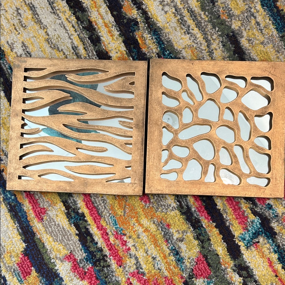 Horchow Bronze-Tone Cutout Mirrored Wall Panels - Set of 2